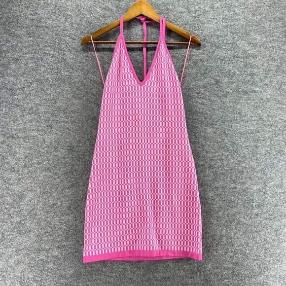 ModOnTrend Dress Women L Large Pink Geometric Shift Midi Sleeveless Halter Neck - Picture 1 of 9